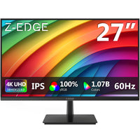 Z-EDGE 27-inch Gaming Monitor Ultra HD 4K, 60Hz Refresh Rate, 3840x2160 IPS LED Monitor, 300 cd/m², HDMIx2+DPx1, U27P4K