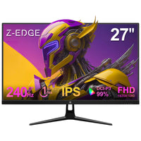 شاشة Z-EDGE مقاس 27 بوصة بدقة 1080P Full HD ومعدل تحديث 240Hz وزمن استجابة 1ms (MPRT) من نوع IPS مخصصة لـ Gaming، سطوع 400cd/m²، تدعم HDR10، مزودة بمنفذين HDMI 2.0 ومنفذين DisplayPort 1.4، مع تقنية العناية بالعين وتقليل الضوء الأزرق، وقابلة للتركيب العالم