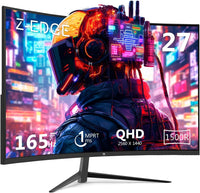 Z-EDGE UG27Q 27 インチ曲面ゲーミング モニター 165Hz(DP) 144Hz(HDMI) 1ms 2K 解像度 2560x1440 フレームレス LED ゲーミング モニター サポート ウォール マウント