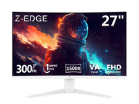 Z-EDGE 27" White Monitor, 300Hz Curved Gaming Monitor, 1ms 16:9 FHD 1920x1080 Frameless Curved Monitor