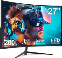 Z-EDGE 27 inch 1920 x 1080 Full HD 200 Hz 1 ms Curved Gaming Monitor, HDMI 2.1, DP 1.4, Support Standard Mount