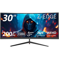 Z-EDGE 30 Zoll 144Hz/200Hz Curved Gaming Monitor, 1080P Computer Monitor, UG30 21:9 Ultra Wide, 1500R/1ms MPRT, Rahmenlos/Schlanker PC Monitor mit HDMI/DP Display Port, Freesync-kompatibel, VESA