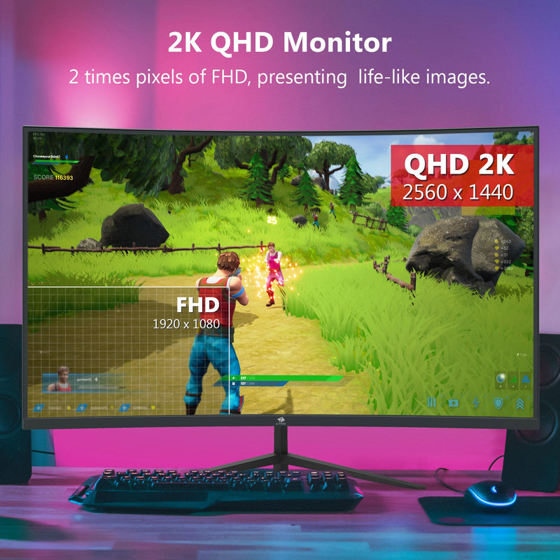 Refurbished: Z-EDGE 32 Inch 2K QHD Curved Gaming Monitor 165Hz 1ms, 1500R Curvature, 2560x1440 16:9 Frameless Design, DisplayPort & HDMI Port