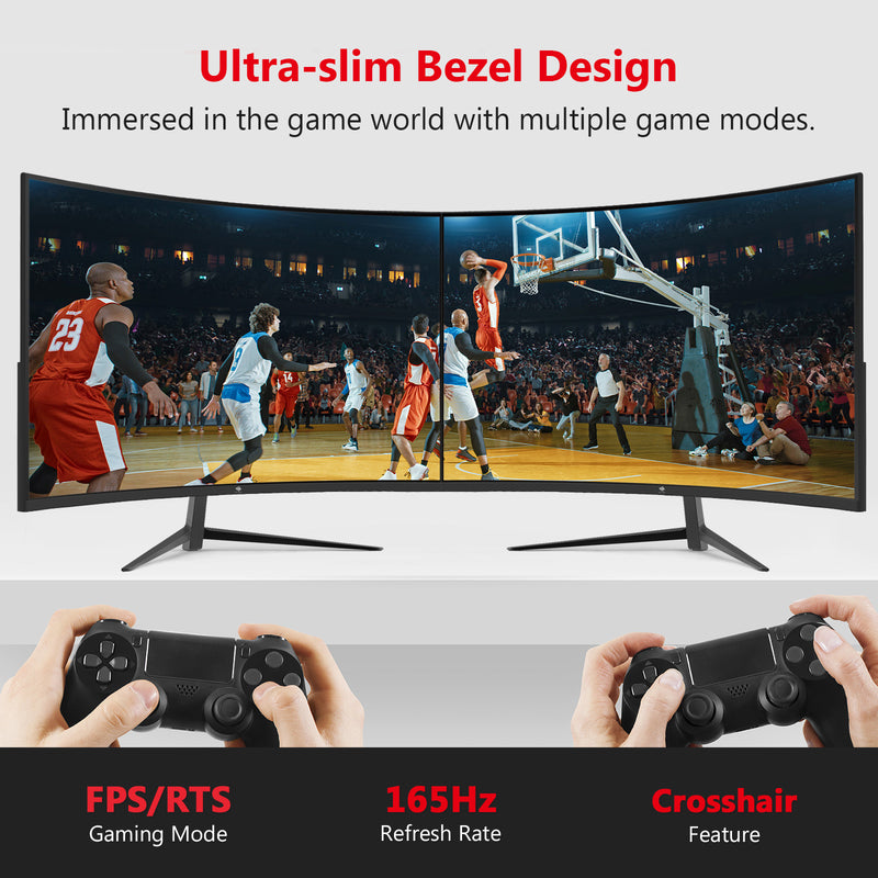 Z-EDGE UG32 32" 2K QHD Curved Gaming Monitor, 165Hz 1ms, 1500R Curvature, 2560x1440 16:9 Frameless Design, DisplayPort & HDMI Port