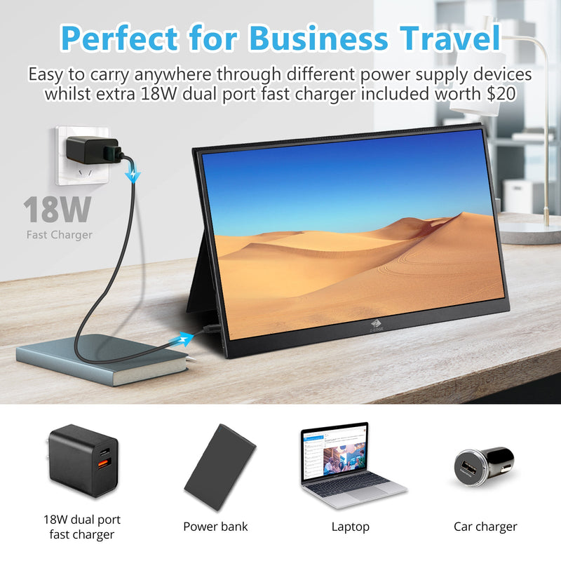 Refurbished: 15.6" IPS Portable Monitor FHD 60Hz USB-C HDMI Included Magnetic Case