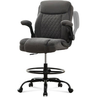 MERAVOM Tall Office Chair for Standing Desk, Ergonomic Tall Desk Chair with Adjustable Foot Ring, Flip-Up Armrests, Lumbar Support, Fabric Seat, Gray