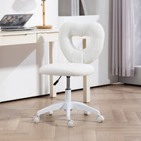 Z-EDGE Armless Home Office Cute Desk Chair, Height Adjustable Computer Task Chair, Modern Teddy Fleece Heart Makeup Chair with Swivel Wheels