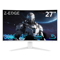 Z-EDGE UG27S White Monitor, 27" Curved Gaming Monitor 300Hz Monitor, 1ms 16:9 FHD 1080P Frameless Curved Monitor, UG27S Eye Care, 2×DP, 2×HDMI