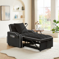 Z-EDGE Convertible Sofa Chair Bed, 3-in-1 Velvet Pull Out Chair, Sleeper Chair Bed With Adjustable Backrest & Phone Holder & USB for Living Room