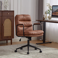 Z-EDGE Office Chair, Mid Back Home Office Desk Task Chair with Wheels and Arms, Ergonomic PU Leather Computer Rolling Swivel Chair for Bedroom