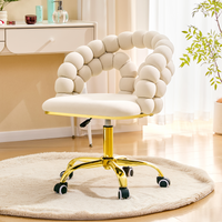 Z-EDGE Modern Velvet Adjustable Swivel Desk Chair with Bubble Back, Upholstered Rolling Office Chair with Gold Metal Base for Home Office, Bedroom
