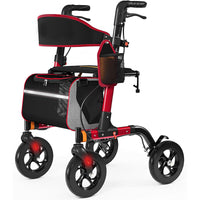 Z-EDGE Walkers for Seniors, Rollator Walker with Seat, 350 lb Weight Capacity, 18" Big Seat, 8" All-Terrain Wheels, 6-Level Adjustable Height, Red