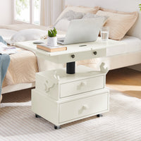 MERAVOM Adjustable Height Rolling Laptop Desks with Charging Station, Multi-functional Lift Top End Table with Storage Drawers for Living Room Bedroom