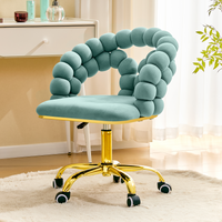 MERAVOM Modern Velvet Adjustable Swivel Desk Chair with Bubble Back, Upholstered Rolling Office Chair with Gold Metal Base for Home Office, Bedroom