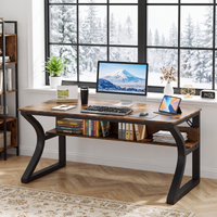 MERAVOM 47 inch Computer Desk, Office Desk w/Storage, Large Legroom, U-Shaped Metal Frame, Home Office Desks for Gaming Study Writing Work, Brown