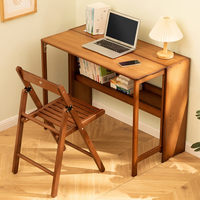 MERAVOM Bamboo Folding Desk, Space-Saving Computer Desk for Small Spaces, Foldable Study Table for Bedroom, Home Office, Apartment, Walnut