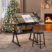 MERAVOM Drafting Table Art Desk Art Table Adjustable Drawing Table Tilted Tabletop with 2 Drawers and Stool, Drawing Desk for Artist Painters Drawing