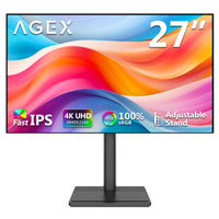 AGEX A27I4K 27inch 4K UHD 3840x2160 60Hz PC Monitor, LED IPS 2xDP 2xHDMI Ratio 16:9 FreeSync HDR Brightness 400cd/m² Gaming Screen VESA 100x100mm
