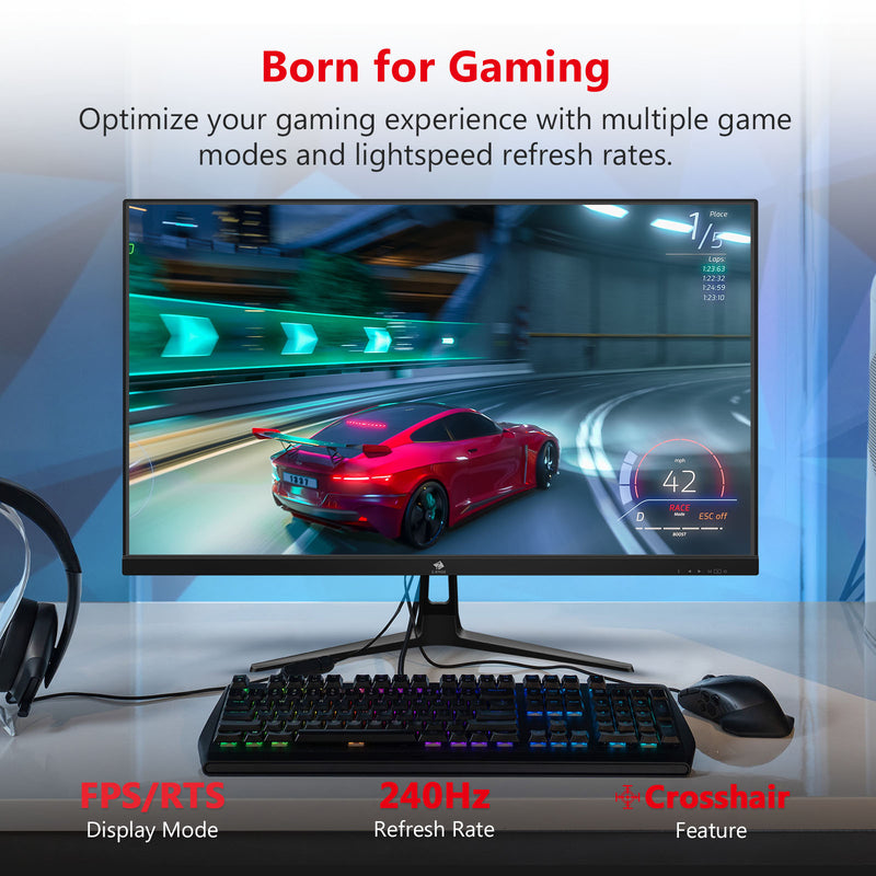 Z-EDGE UG27PJ 27-inch Gaming Monitor 240Hz 1ms IPS 1920x1080 Frameless LED Gaming Monitor, AMD Freesync Premium DisplayPort HDMI, Built-in Speakers