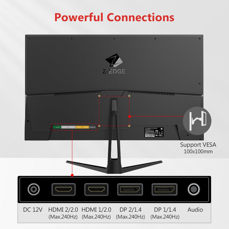 Refurbished: Z-EDGE 27 Inch 240Hz IPS Gaming Monitor 1ms 1920x1080 Frameless LED Gaming Monitor, AMD Freesync Premium DisplayPort HDMI