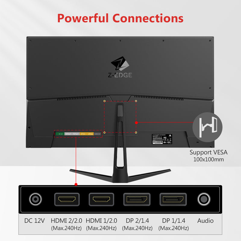 Z-EDGE UG27PJ 27-inch Gaming Monitor 240Hz 1ms IPS 1920x1080 Frameless LED Gaming Monitor, AMD Freesync Premium DisplayPort HDMI, Built-in Speakers