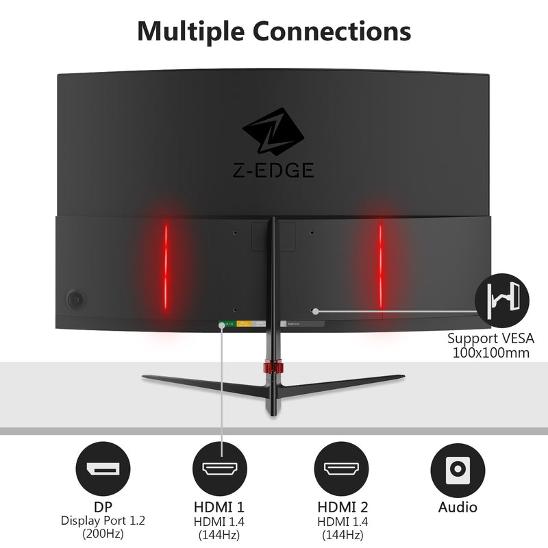 Z-EDGE UG27 27" 200Hz Curved Gaming Monitor 1ms Full HD 1080P HDMI & DP Port Support VESA Wall Mount