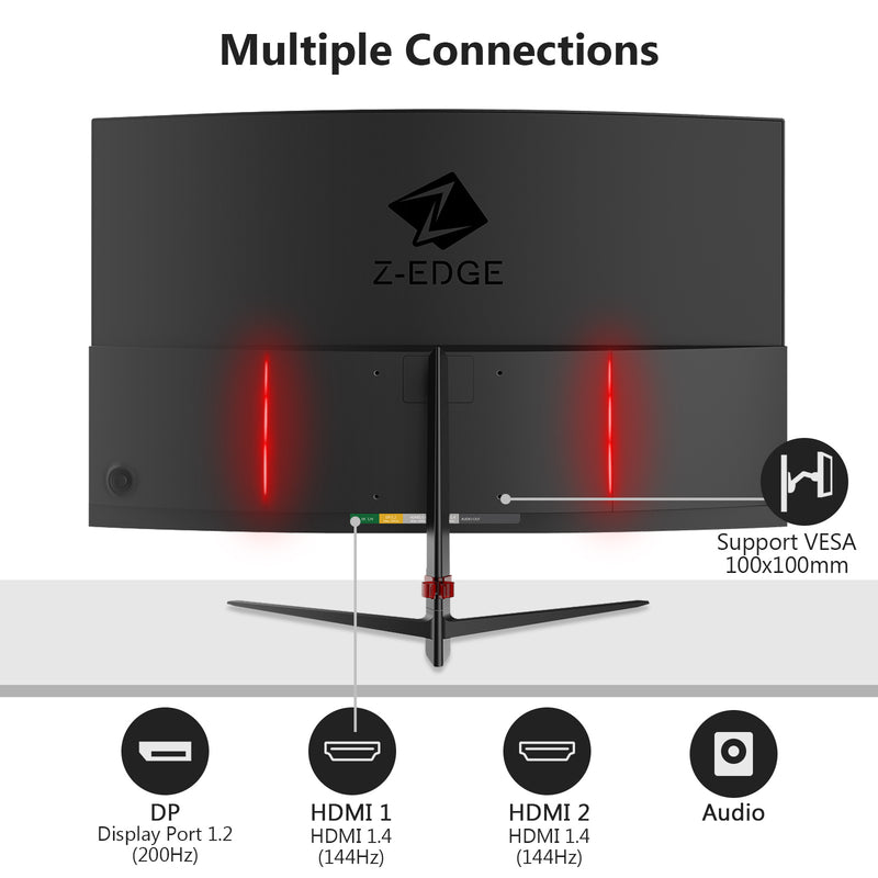 Z-Edge UG27 27インチ 200Hz 曲面ゲーミングモニター 1ms フル HD 1080P HDMI &amp; DP ポートサポート VESA ウォールマウント