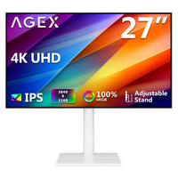 AGEX A27I4K 27" 4K IPS Monitor, Adjustment Stand, White
