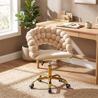 Z-EDGE Velvet Bubble Back Desk Chair, Adjustable Height 360° Swivel Chair with Wheels, Gold Metal Base Cute Rolling Office Chair for Bedroom