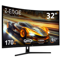Z-EDGE Moniteur Gaming incurvé 32 pouces, 16:9 QHD 2K 2560x1440 170/144Hz 1ms Moniteur Gaming sans bordure à LED, AMD Freesync Premium Display Port HDMI