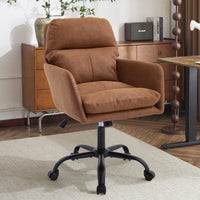 Z-EDGE Adjustable Home Office Desk Chair with Comfy Mid-Back, PU Leather 360 Swivel Upholstered Task Armchair with Wheels for Bedroom, Living Room