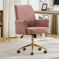 Z-EDGE Corduroy Office Desk Chair with Gold Base, with Wheels, Modern Height Adjustable 360 Degree Swivel Upholstered Chairs with Arms for Home Office