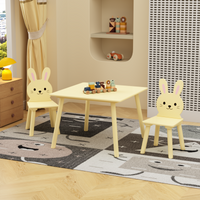 MERAVOM Kids Table and Chair Set with 2 Chairs, Children's Wooden Activity Table for Toddlers, Cute Animal Design Study Play Set for Playroom, Bedroom