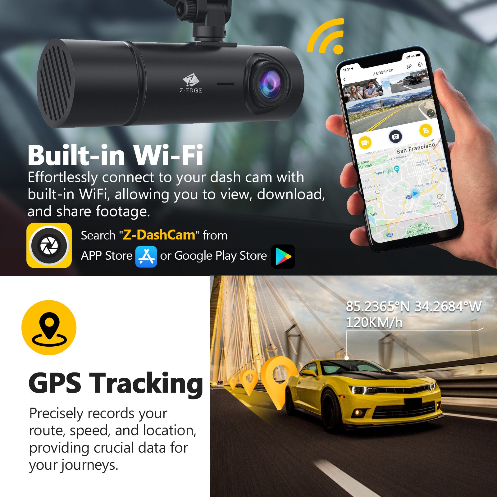 T3P 3-Channel Touch Screen 4K Dash Cam, 4K+1080P Front and Inside,  1600P+1080P+1080P Three Way Triple Car Camera, IR Night Vision, Super  Capacitor, 