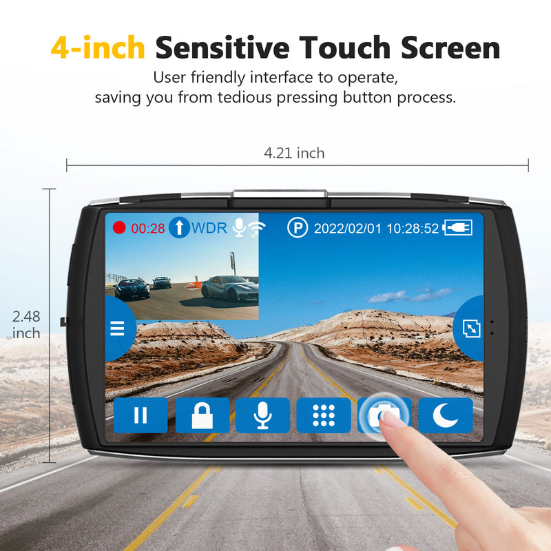 Refurbished: T4 4,0" Touchscreen Dual Dashcam FHD 1080P 32 GB Karte enthalten