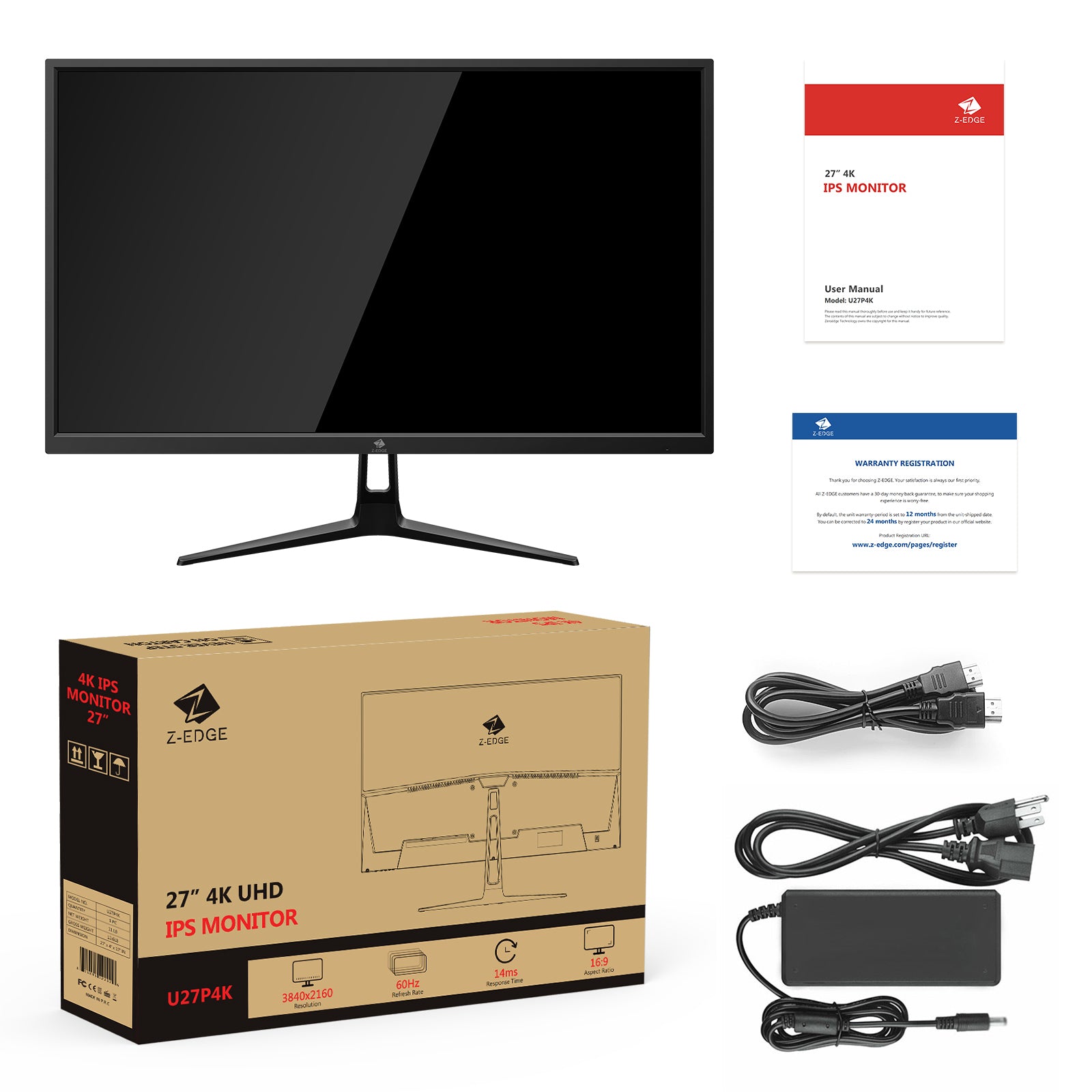 ZEDGE U27P4K 27" 4K Monitor IPS Panel UHD 3840x2160 60Hz EyeCare Tech