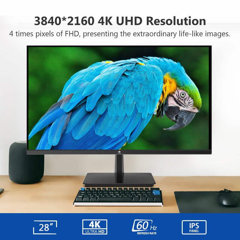 Refurbished: 28" 4K IPS Monitor UHD 3840x2160 60Hz 4ms HDMI DP USB-C Port Eye-Care Tech