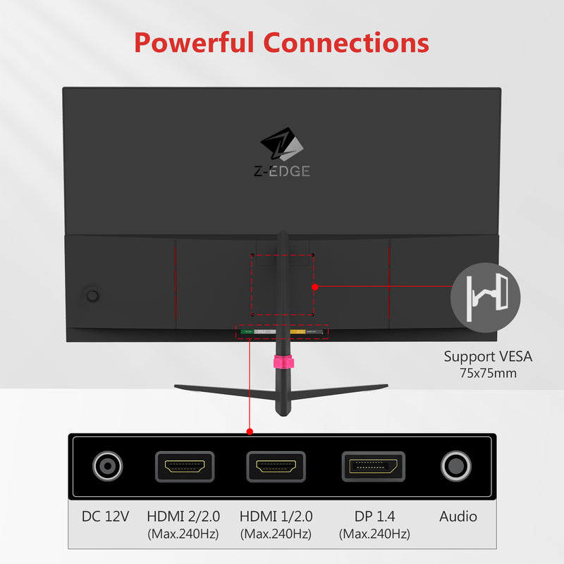 Z-EDGE UG25I 24.5 インチ 240Hz ゲーミング モニター 1ms フル HD LED モニター、AMD Freesync プレミアム、DisplayPort HDMI ポート、内蔵スピーカー