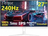 Z-EDGE UG27PJ 27 inch 240Hz 1ms Adaptive Sync FHD 1080P IPS Gaming Monitor, 100% sRGB 400cd/㎡ Crosshair 2xDP1.4 & 2xHDMI2.1 - White