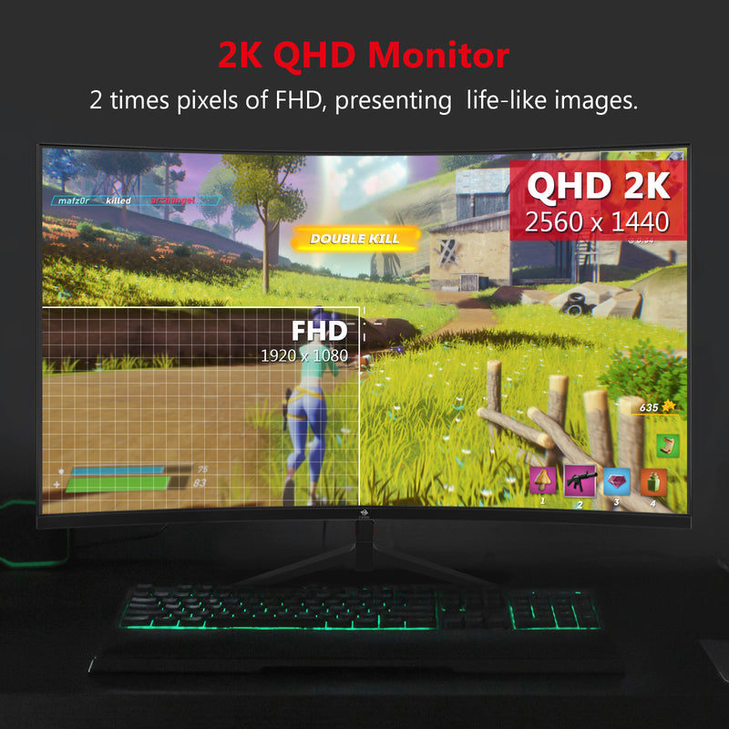 Z-EDGE UG27Q 27 インチ曲面ゲーミング モニター 165Hz(DP) 144Hz(HDMI) 1ms 2K 解像度 2560x1440 フレームレス LED ゲーミング モニター サポート ウォール マウント