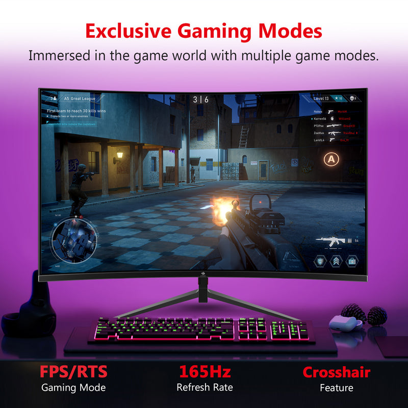 Z-Edge UG27Q 27" Curved Gaming Monitor 165Hz(DP) 144Hz(HDMI) 1ms 2K Resolution 2560x1440 Frameless LED Gaming Monitor Support Wall Mount
