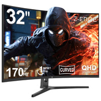 Z-EDGE 32 inch Curved Gaming Monitor, 16:9 QHD 2K 2560x1440 170Hz 1ms Frameless LED Gaming Monitor, DPHDMI