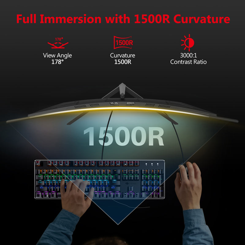 Z-Edge UG32 32 インチ 1500R 曲面ゲーミング モニター 180Hz 1ms FHD サポート ウォール マウント