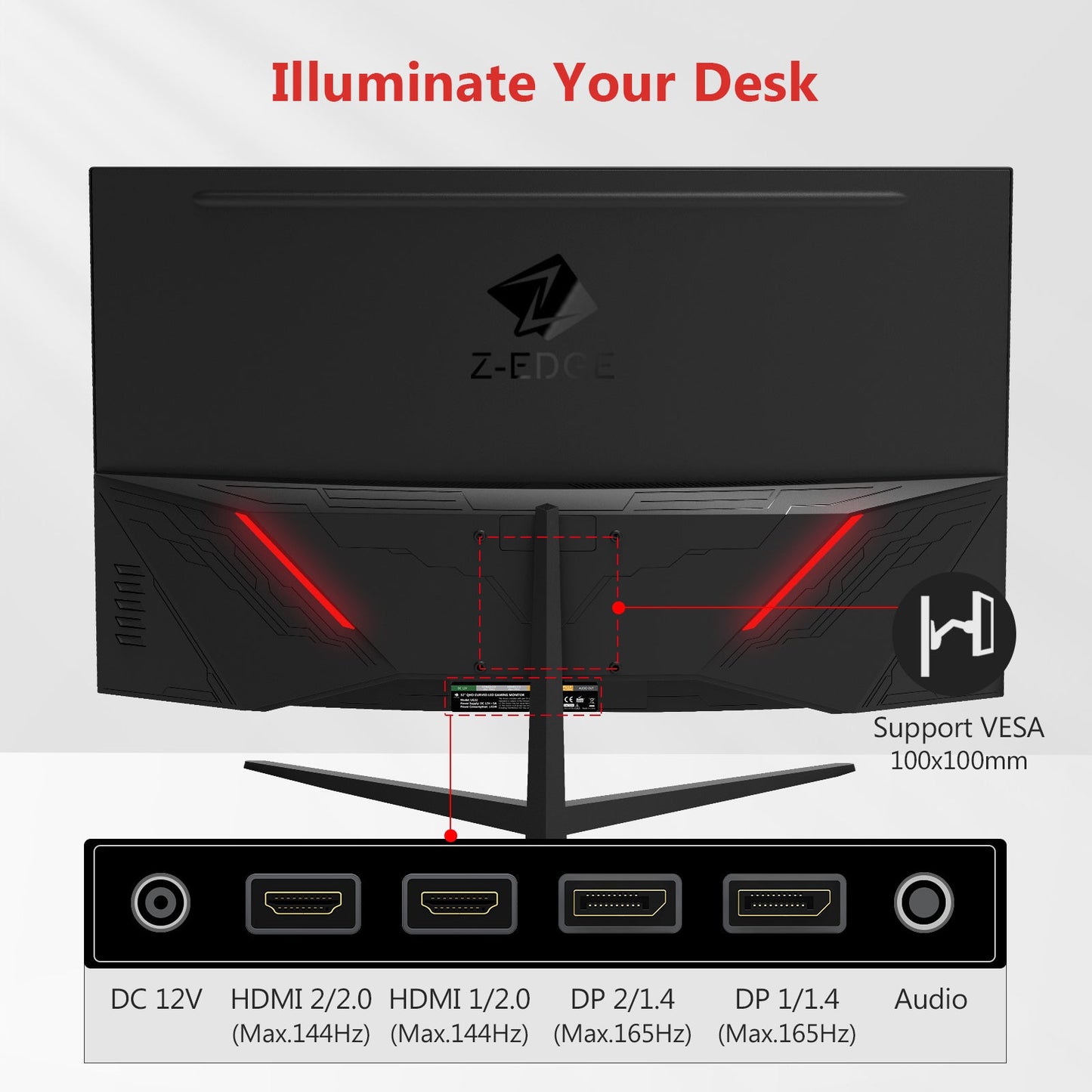 再生品: Z-EDGE 32 インチ 2K 曲面ゲーミング モニター 165Hz 1ms 