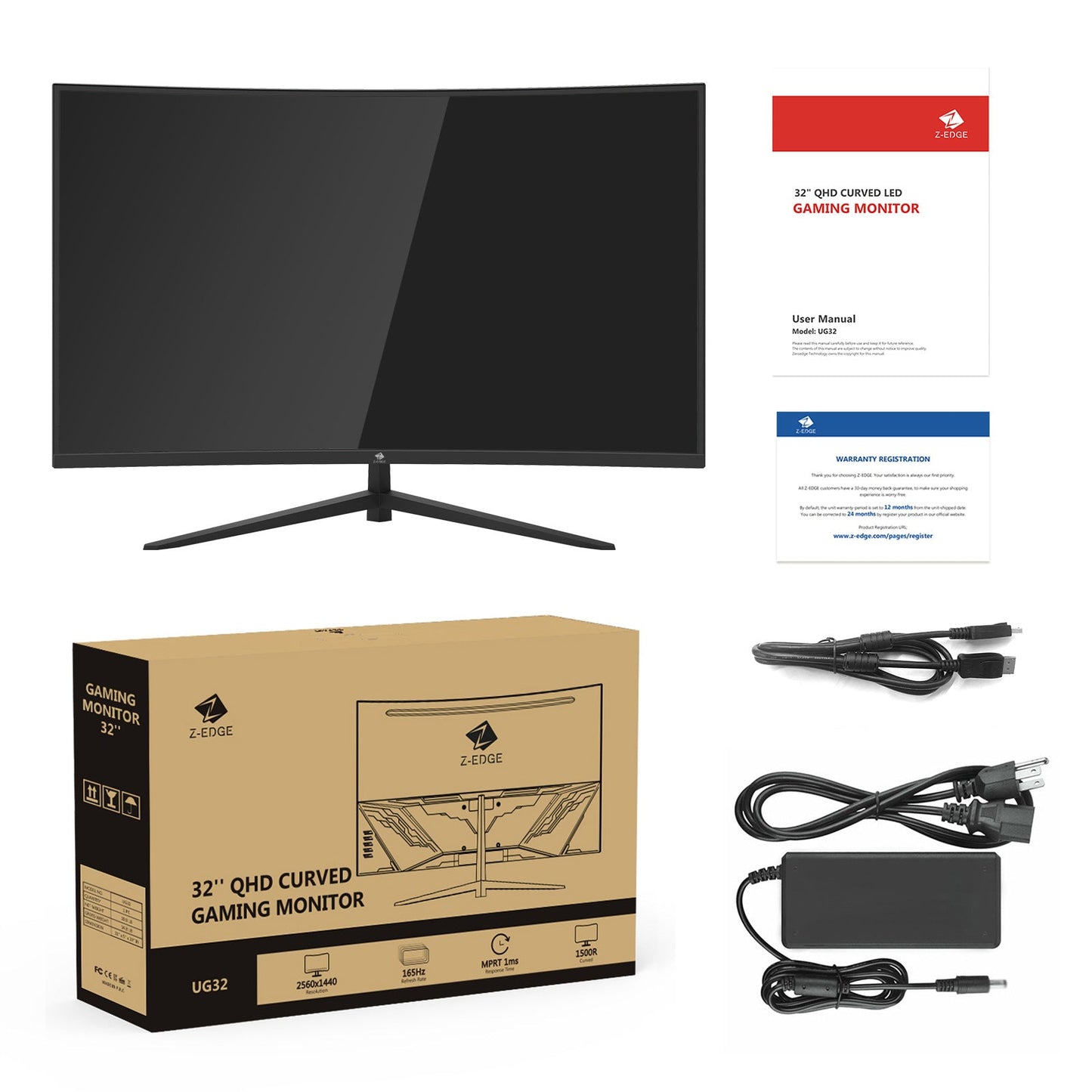 再生品: Z-EDGE 32 インチ 2K 曲面ゲーミング モニター 165Hz 1ms 