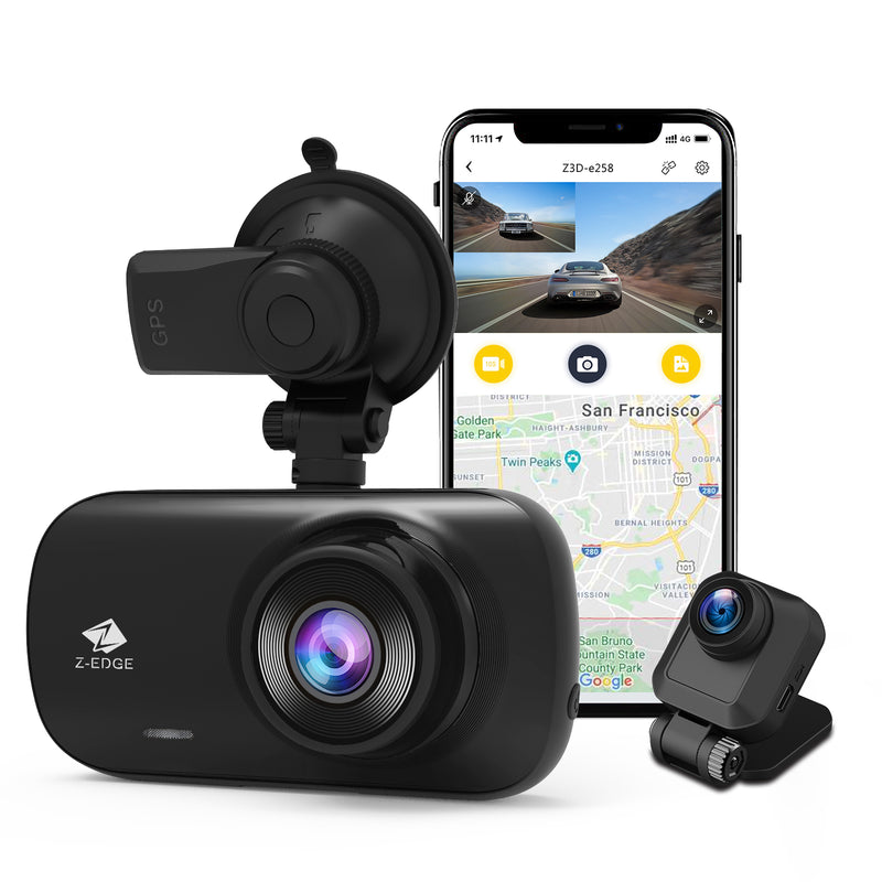 Z3D 2560x1440P 2K QHD, Front and Rear Dash Cam with WiFi, GPS, Dual Cam, Car DVR, Night Vision, Parking Mode, G-Sensor, Loop Recording