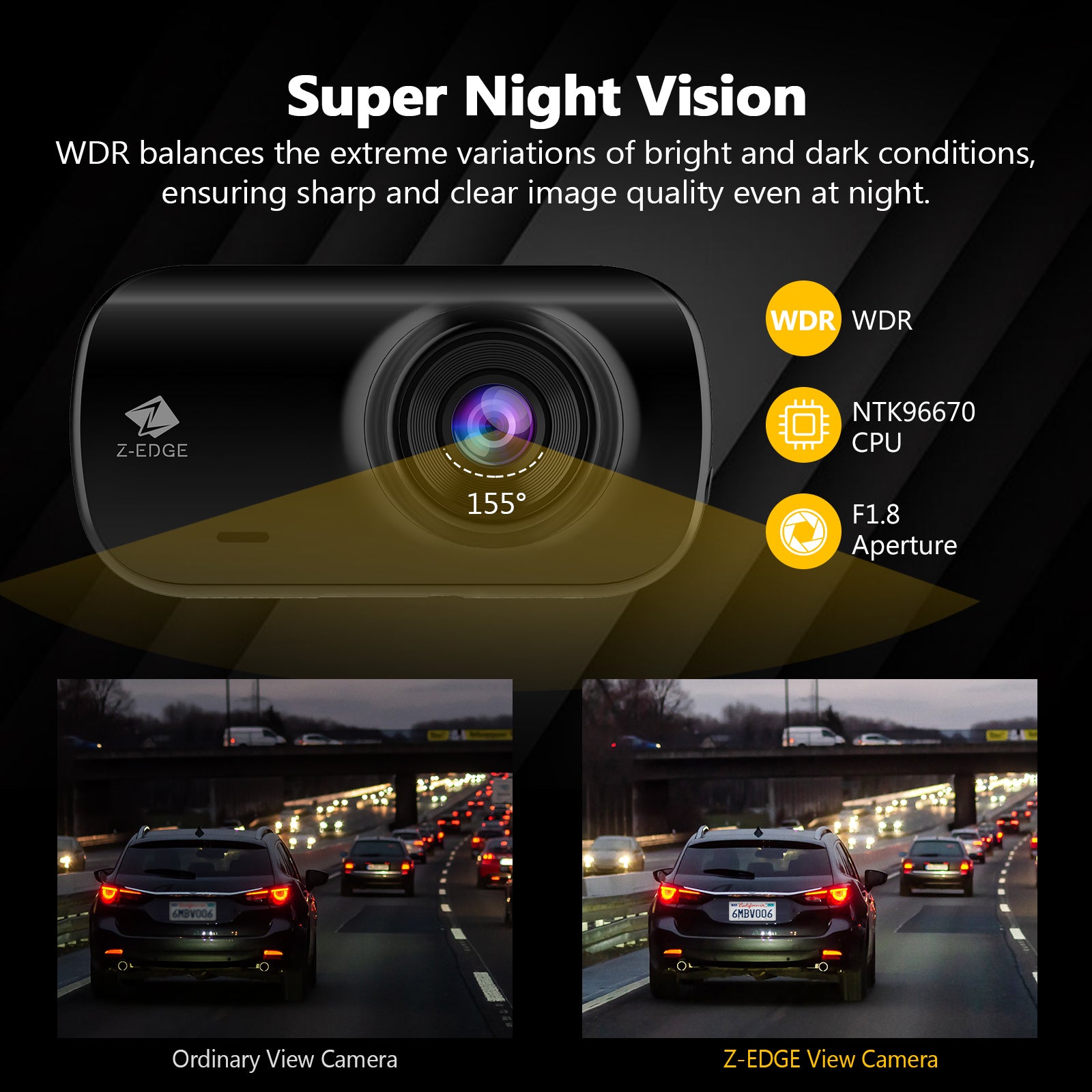 Z-EDGE Z3D 2560x1440P 2K QHD, Front and Rear Dash Cam with WiFi, GPS, Dual Cam, Car DVR, Night Vision, Parking Mode, G-Sensor, Loop Recording Z-EDGE Z3D 2560x1440P 2K QHD, Front and Rear Dash Cam with WiFi, GPS, Dual Cam, Car DVR, Night Vision, Parking Mode, G-Sensor, Loop Recording