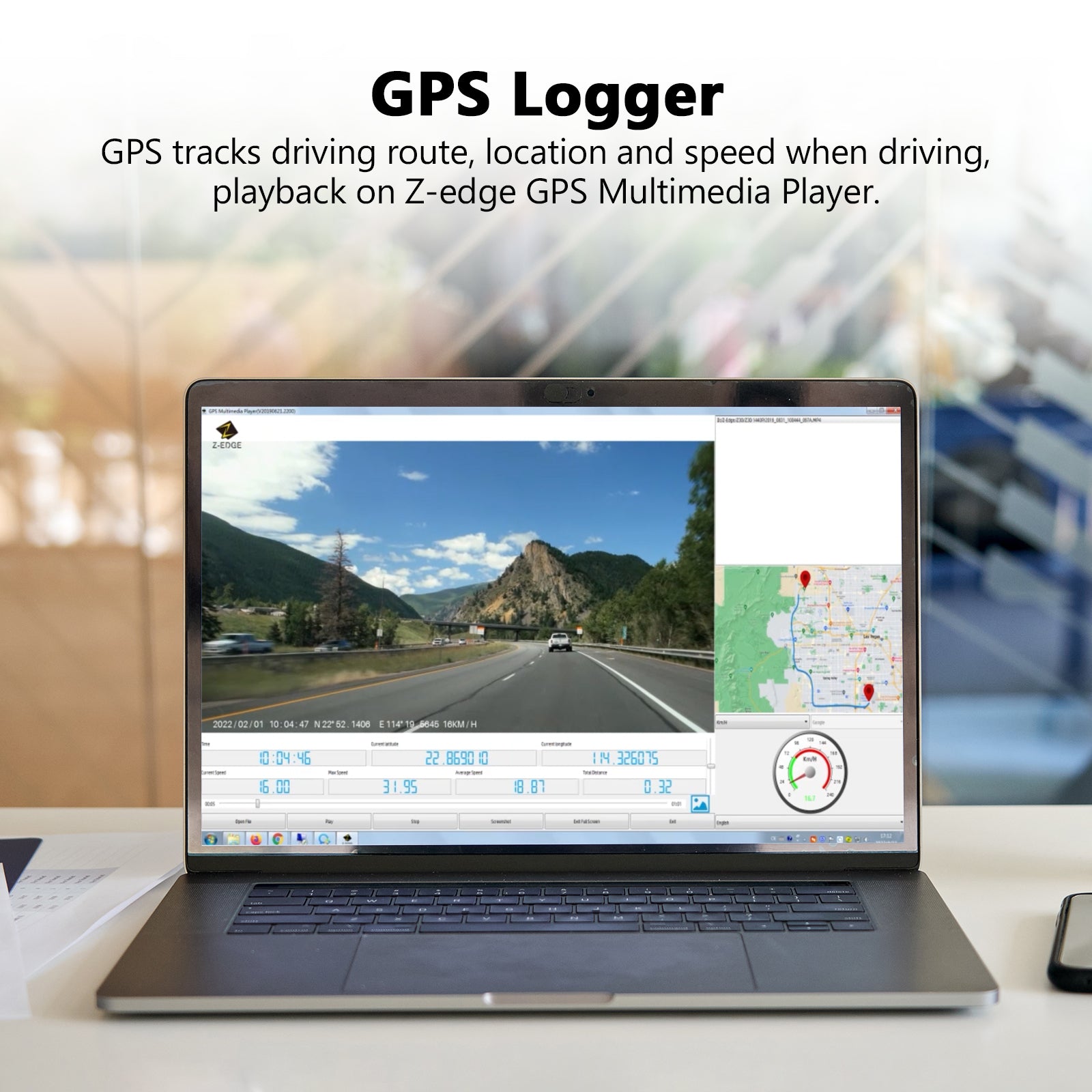 ZEDGE Z3D 2560x1440P 2K QHD, Front and Rear Dash Cam with WiFi, GPS