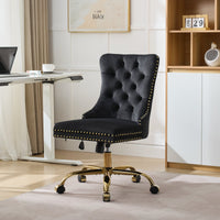 Z-EDGE Velvet Armless Office Chair, Comfy High-Back Vanity Chair with Rivet, Swivel Height-Adjustable Desk Chair with Gold Base for Bedroom