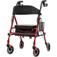 Z-EDGE Lightweight Foldable Rollator Walkers with Seat for Seniors, 350 lb Capacity, 5-Position Adjustable Height, Aluminum Rolling Walker, Red